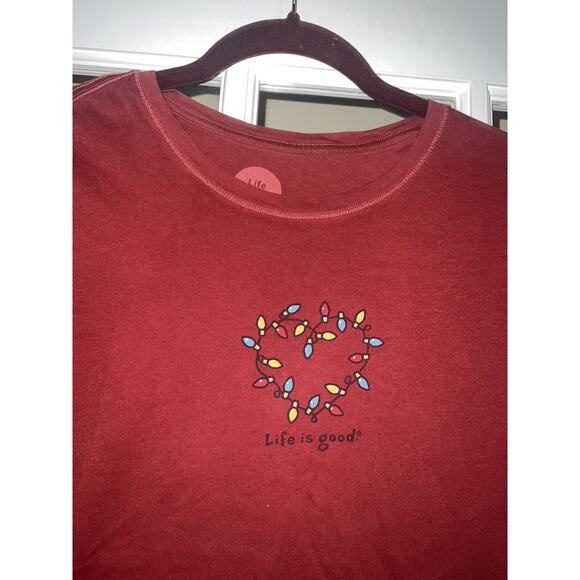 Life is good womens red short sleeved christmas light tee holiday womens large - Picture 2 of 3